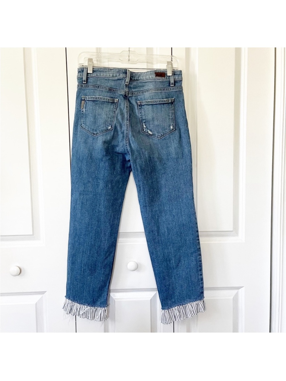 PAIGE High Rise (Sarah) Straight Ruffled Hem Crop Jeans - Picture 6 of 12